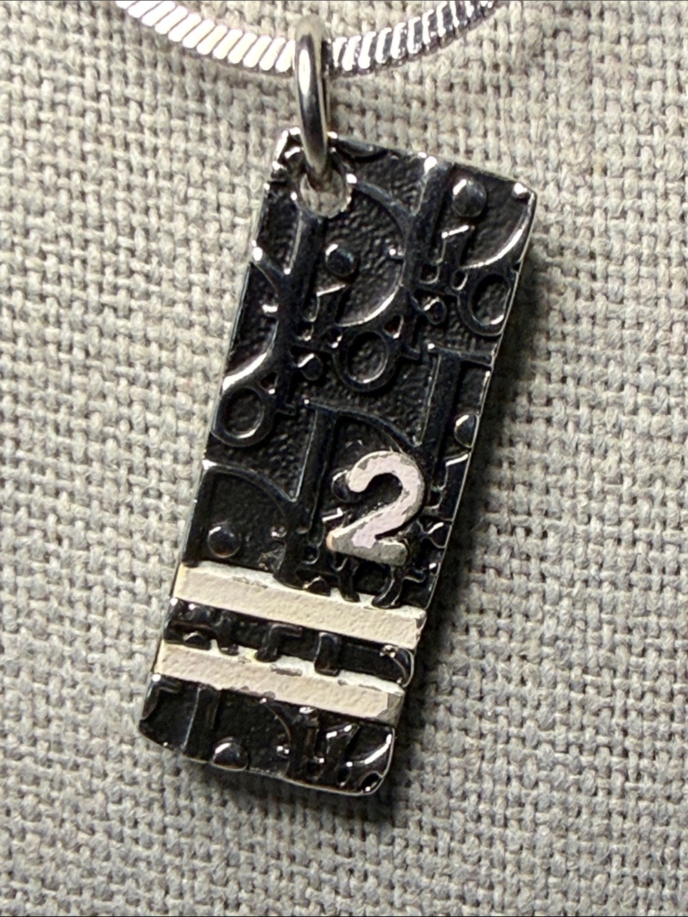 Christian Dior Oblique Trotter Silver Tone Pendant Necklace CD Charm VTG - Picture 3 of 6